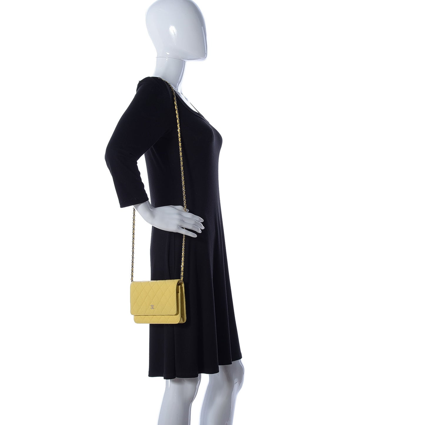 Caviar Quilted Wallet on Chain WOC Yellow