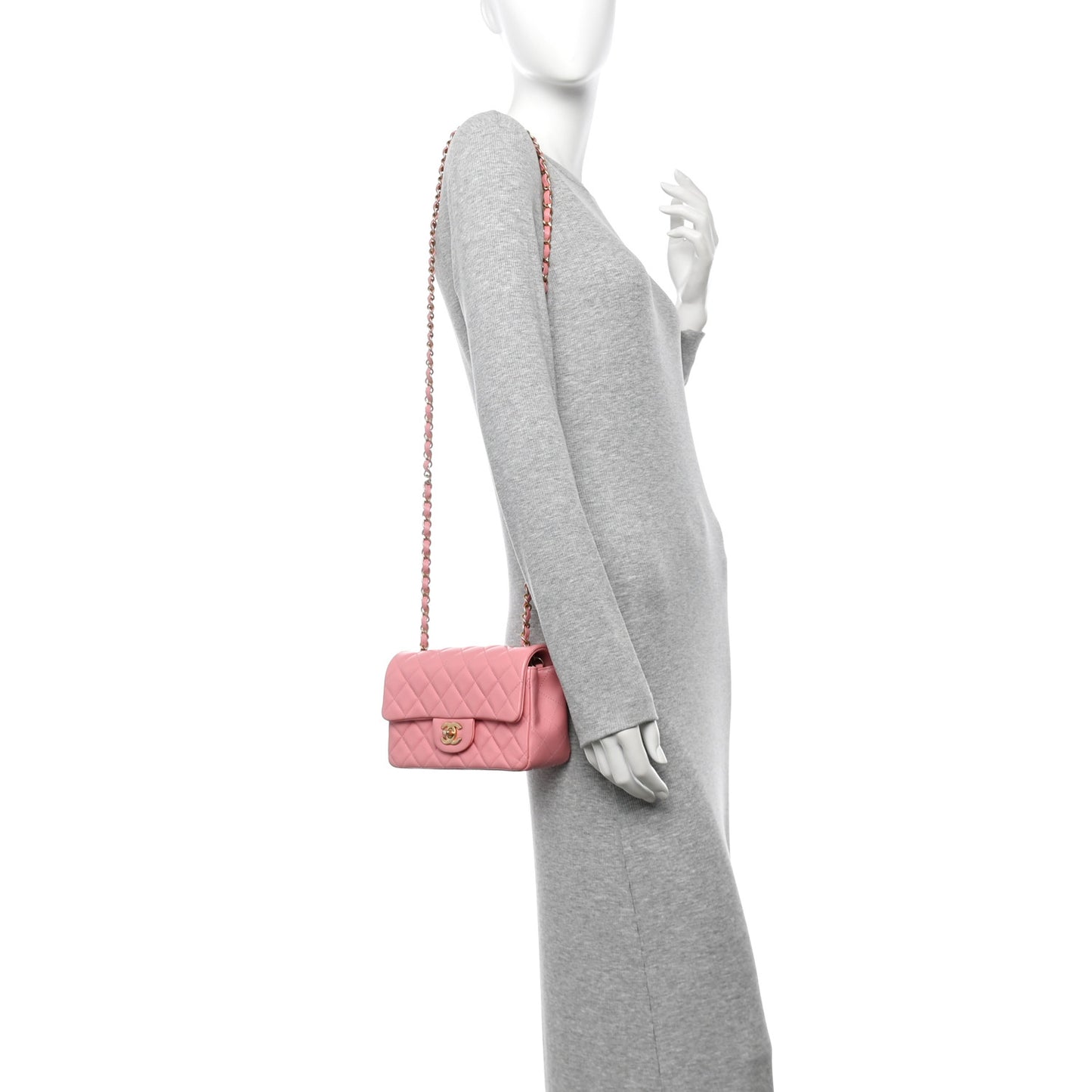 Lambskin Quilted Mini Rectangular Flap Pink