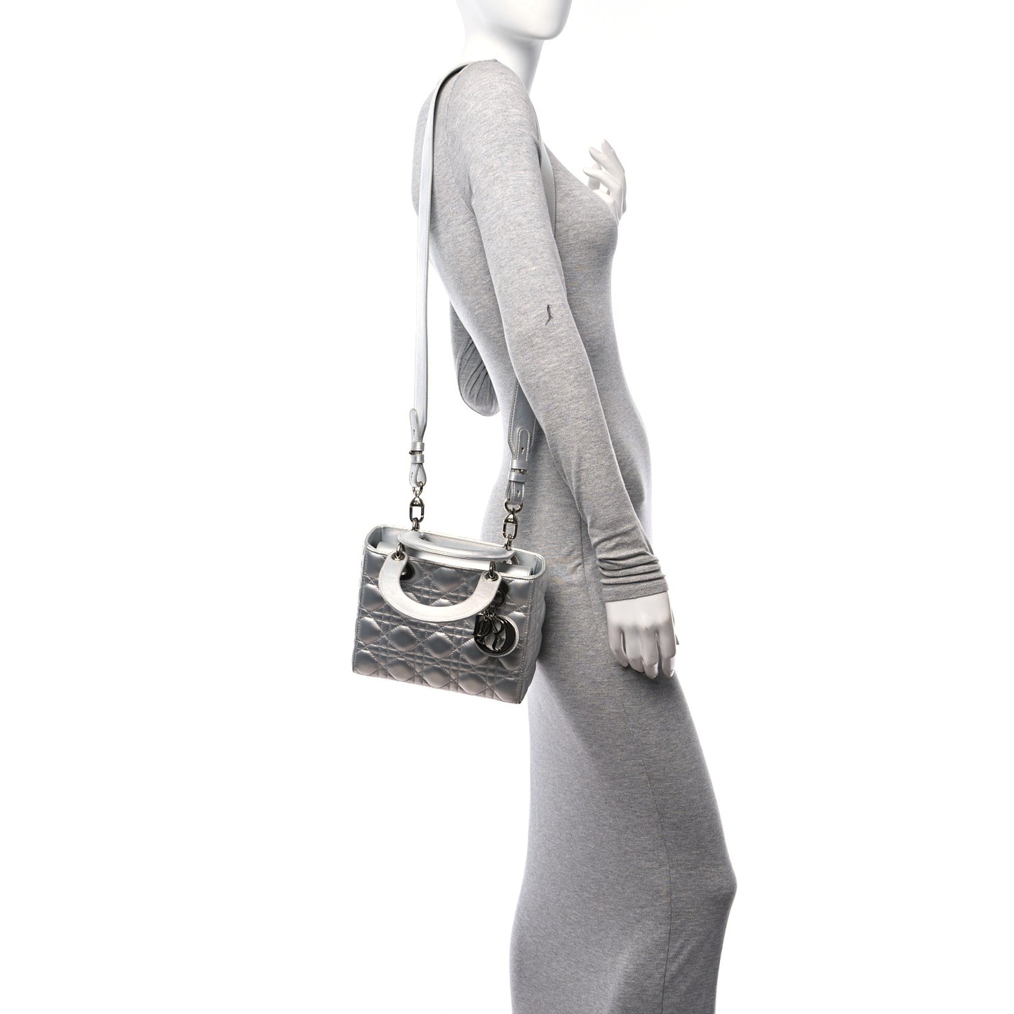 Iridescent Metallic Lambskin Cannage Small My ABCDior Lady Dior Silver
