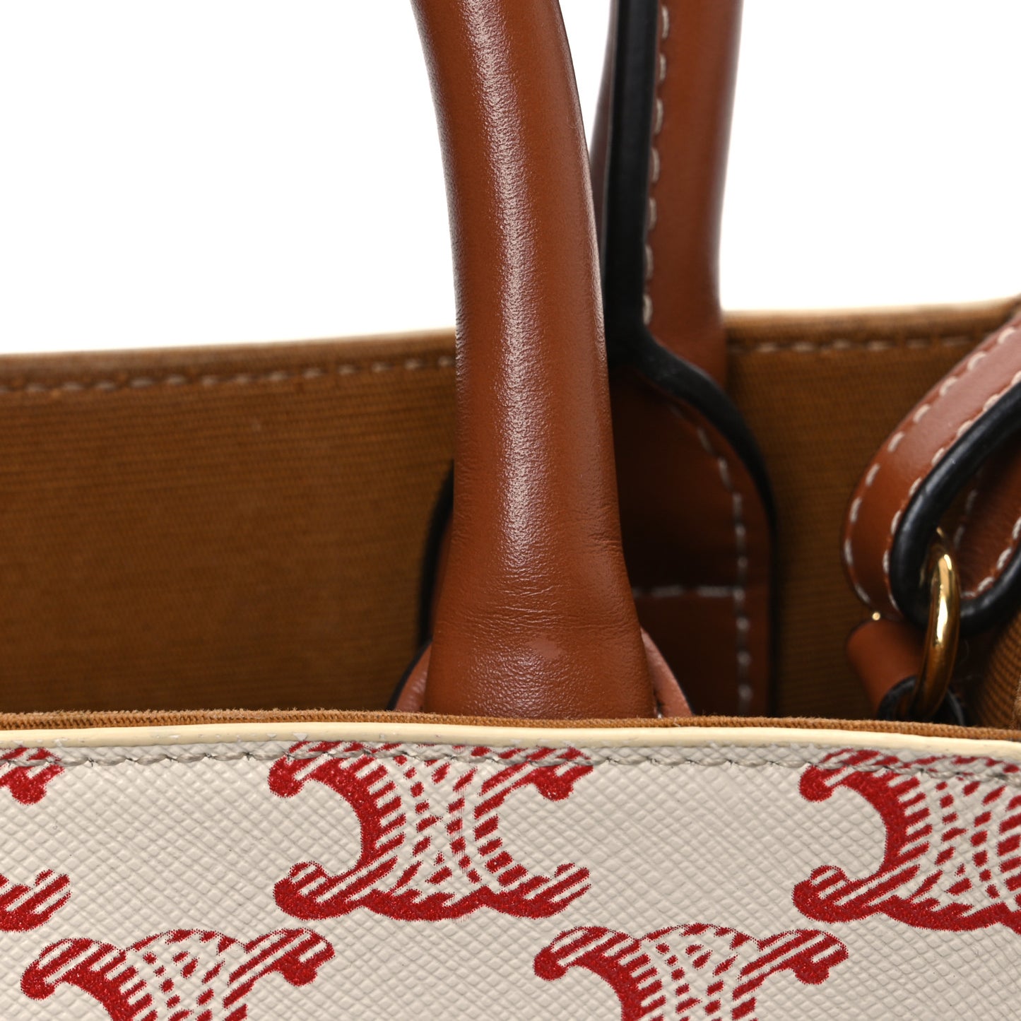Triomphe Canvas Calfskin Mini Vertical Cabas White Red