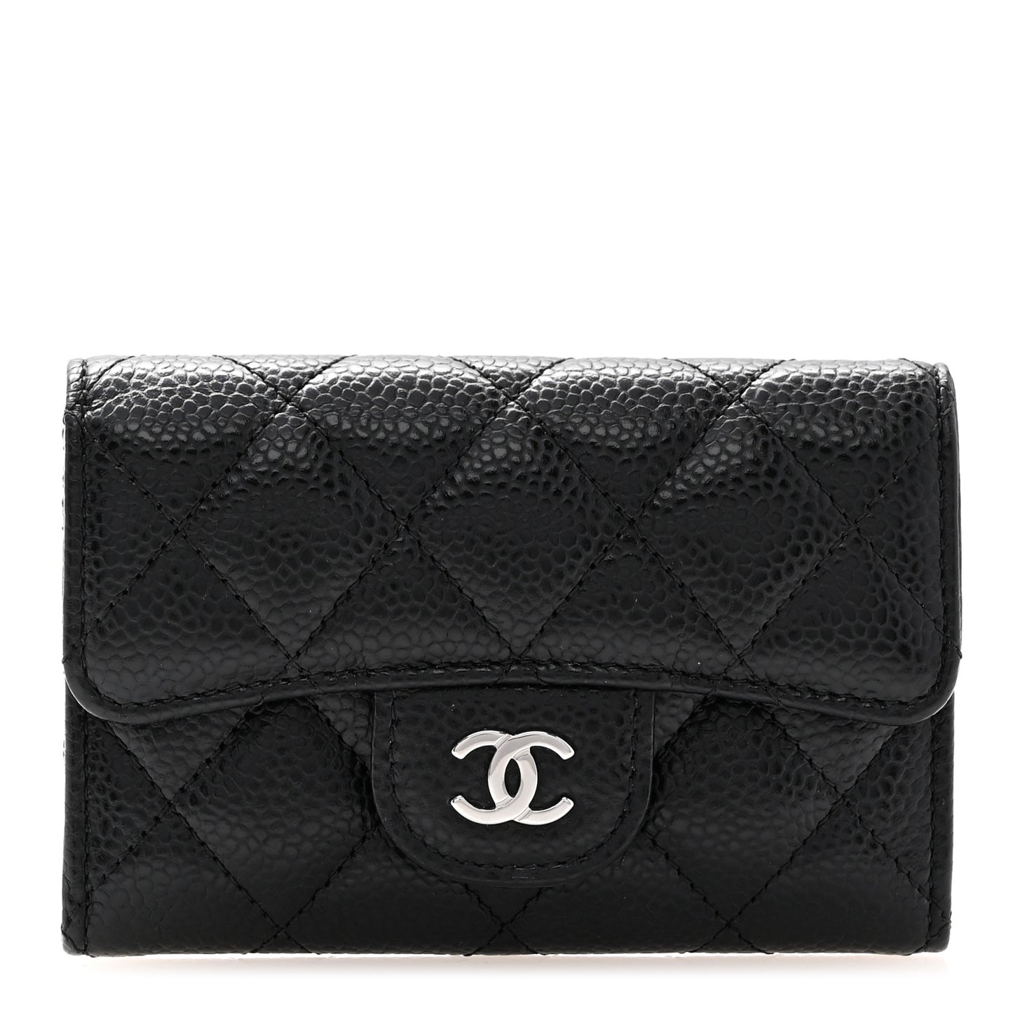 Caviar Quilted Flap Card Holder Wallet Black