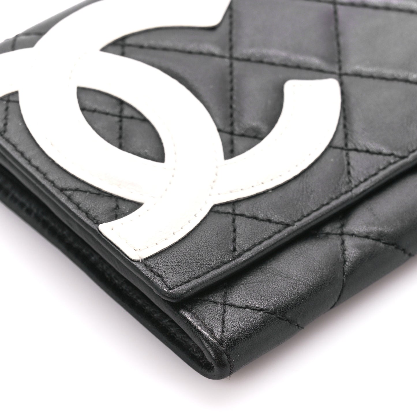 Calfskin Quilted Cambon Flap Wallet Black White