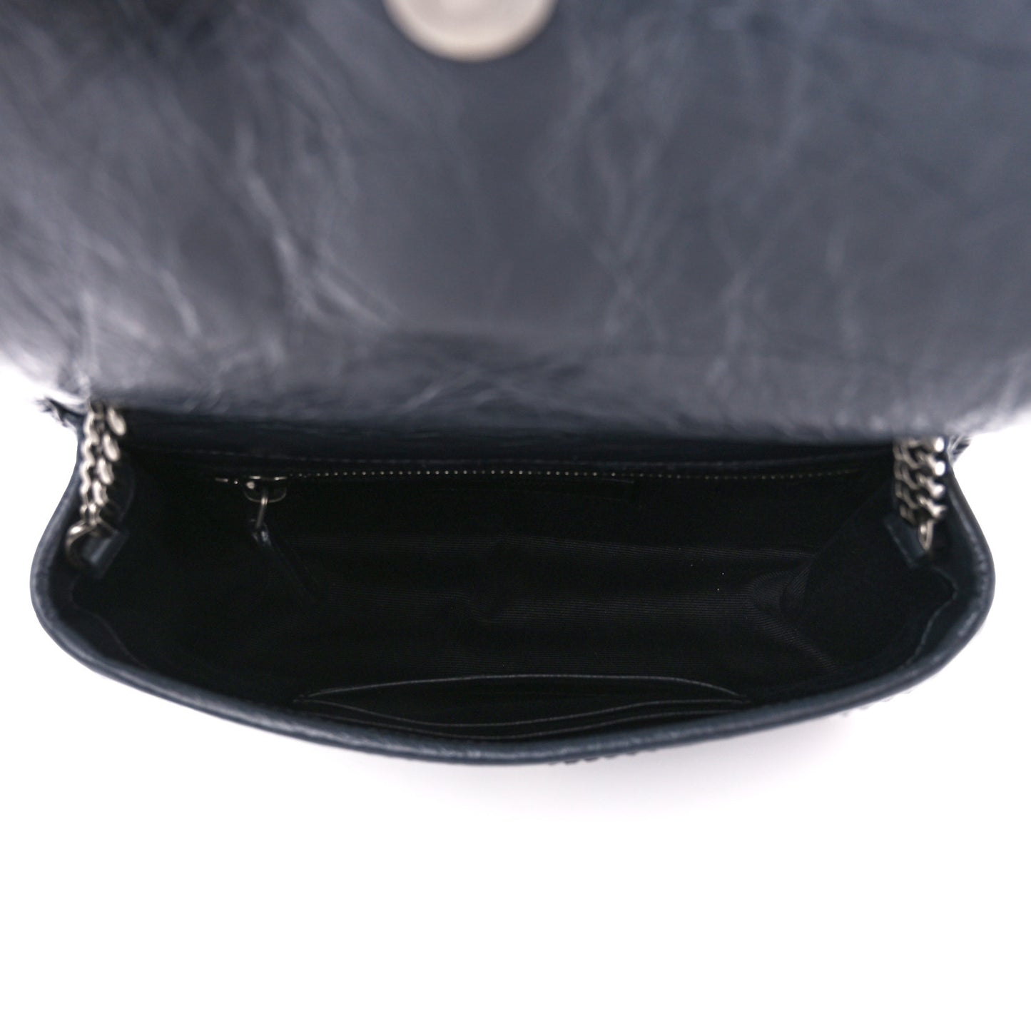 Crinkled Calfskin Matelasse Monogram Niki Chain Wallet Fog