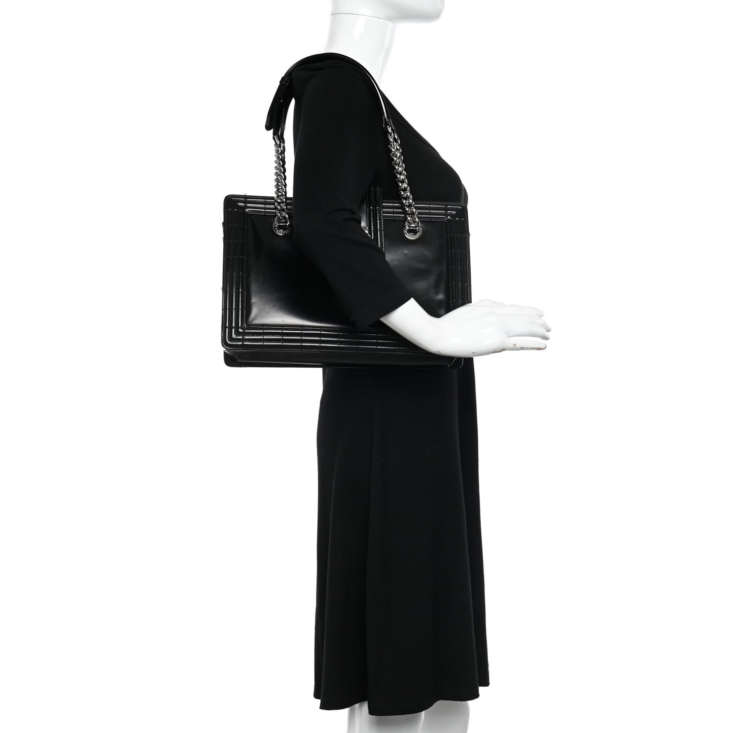 Glazed Calfskin Boy Tote Black
