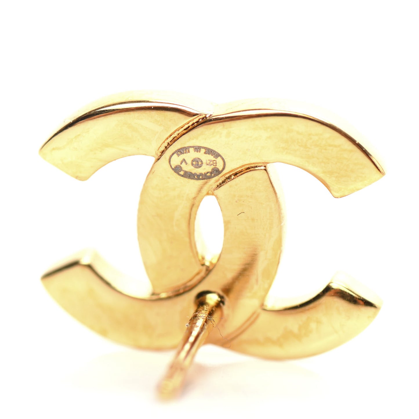 Metal CC Paris Button Stud Earrings Gold