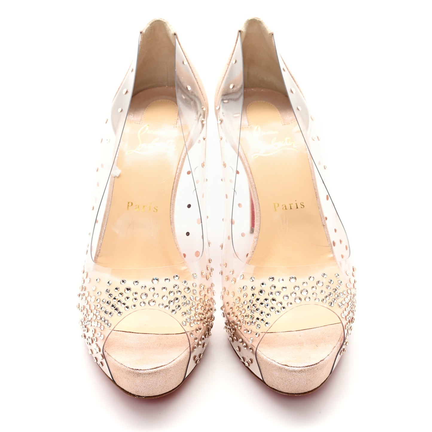 PVC Suede Lame Very Strass 100 Peep Toe Pumps 38.5 Version Poudre