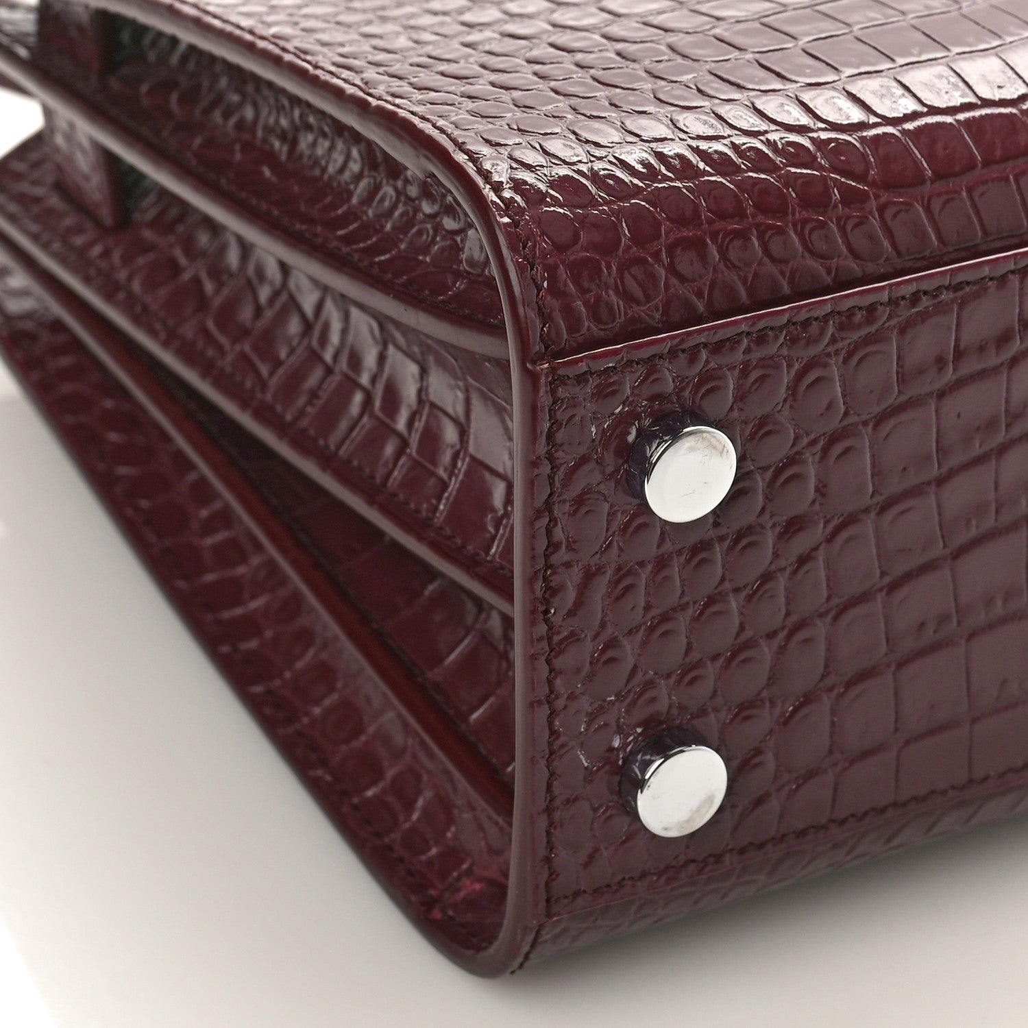 Saint Laurent Calfskin Crocodile Embossed Nano Sac de Jour Bordeaux 7 of 8