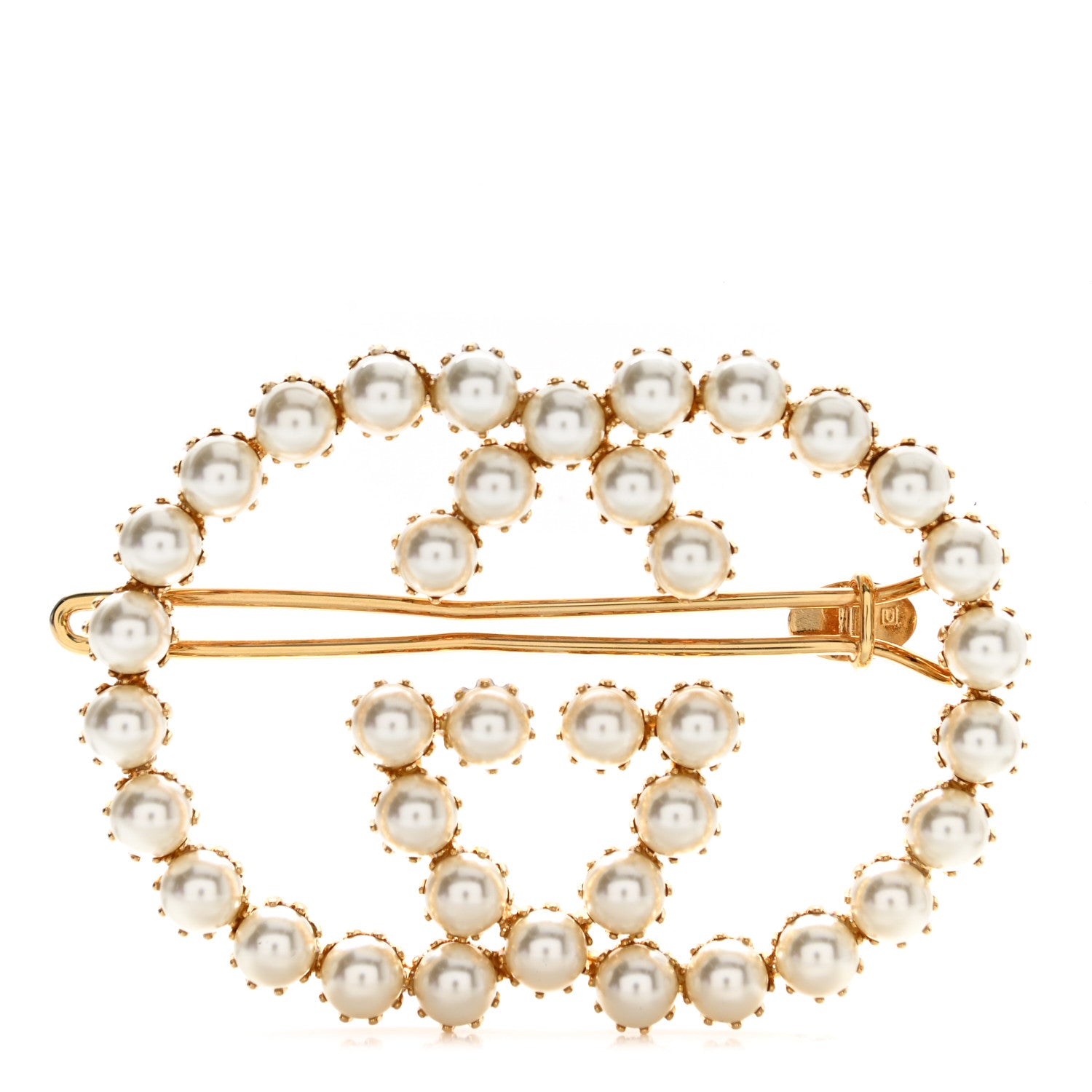 Gucci Metal Pearl Interlocking-G Hair Clip Gold 1 of 3