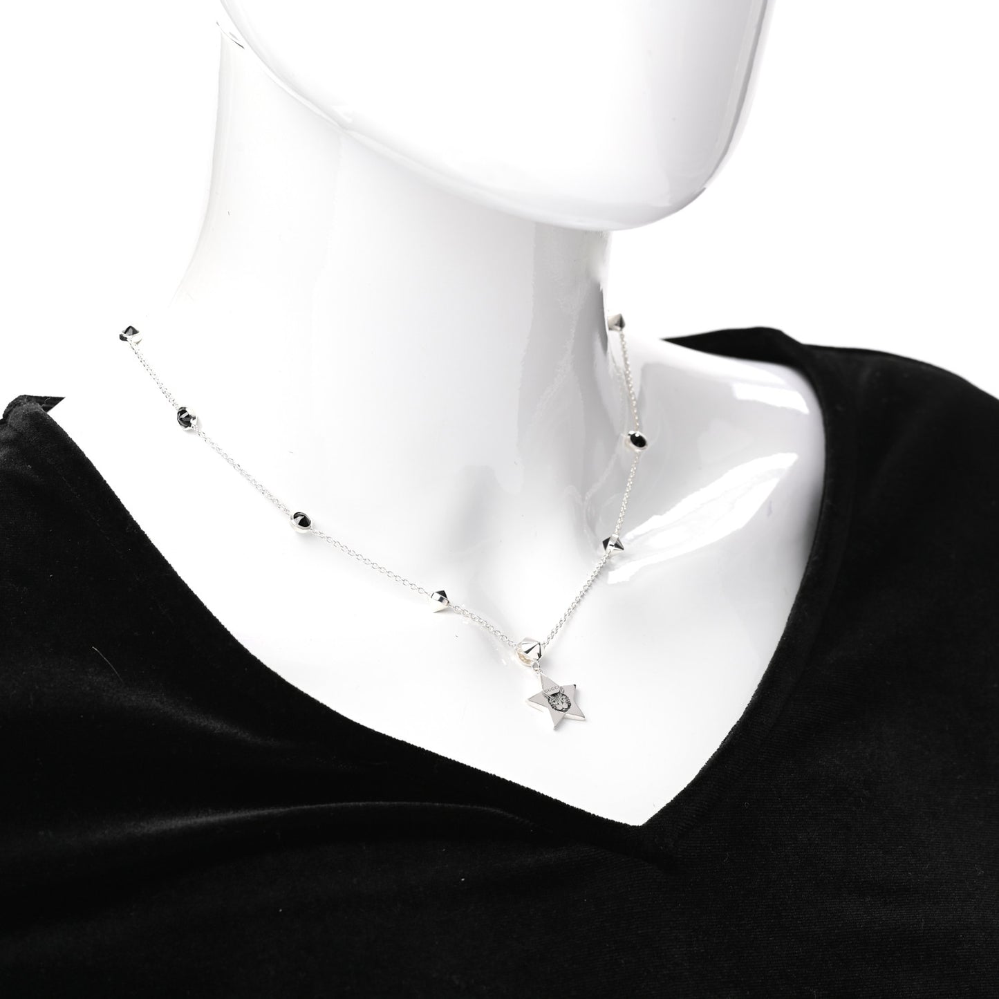 Sterling Silver Black Spinel Blind For Love Star Pendant Necklace
