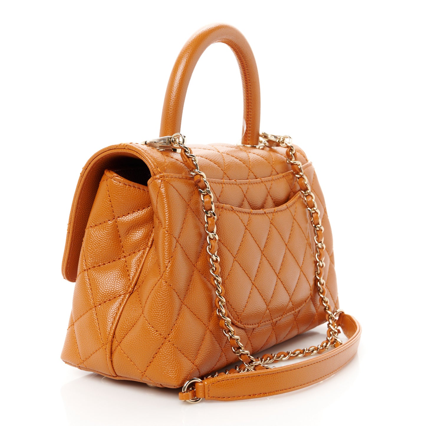 Caviar Quilted Mini Coco Handle Flap Light Brown