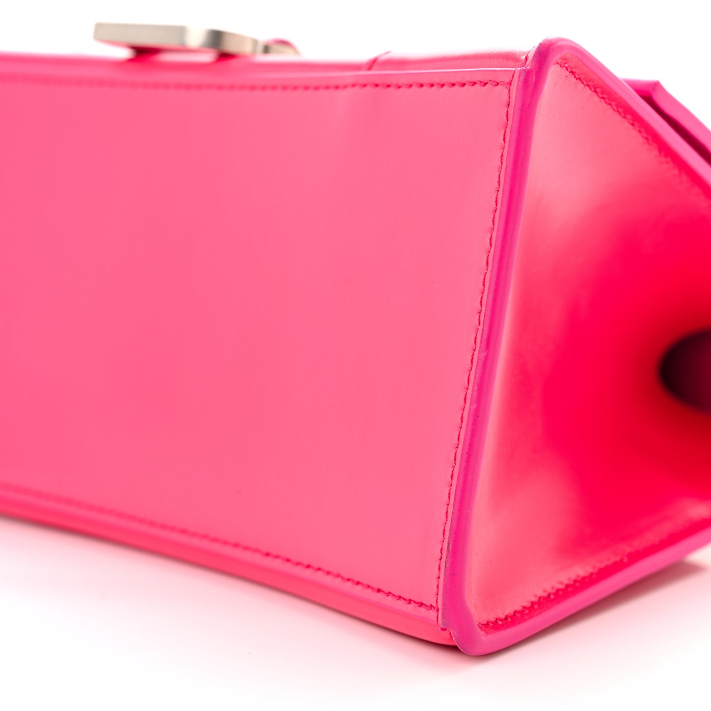 Shiny Box Calfskin Small Hourglass Top Handle Bag Acid Fuchsia