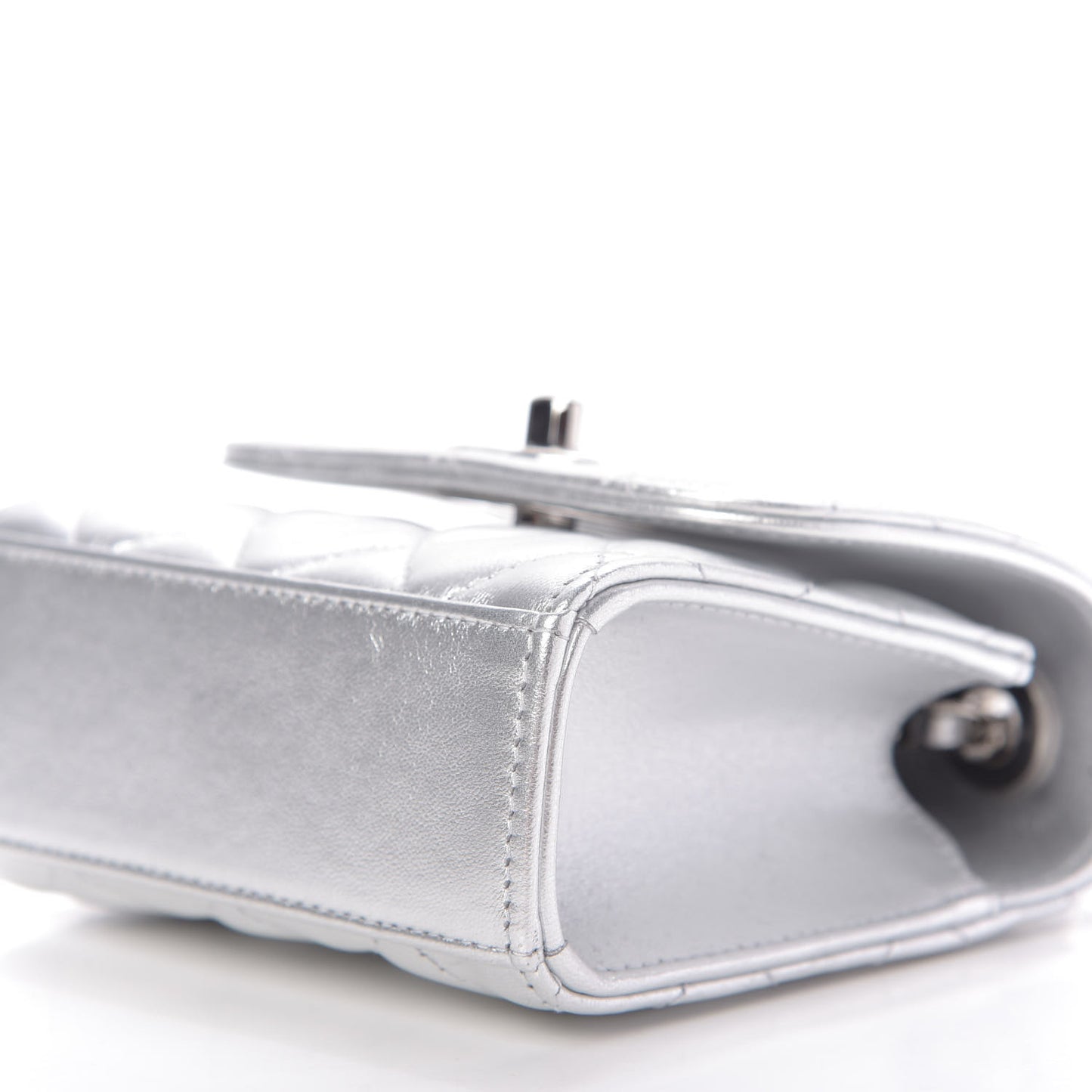 Metallic Lambskin Quilted Mini Trendy CC Clutch With Chain Silver