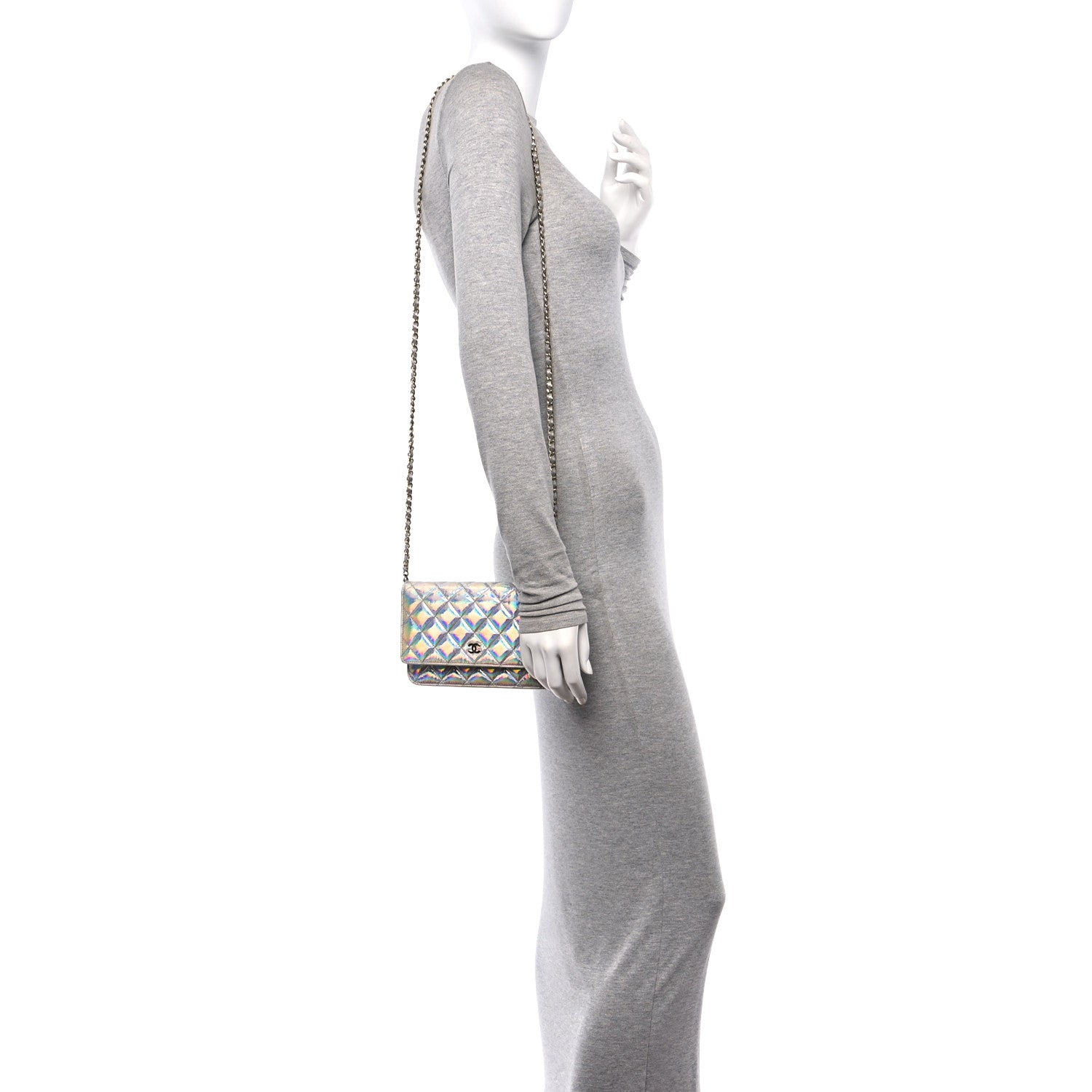 Chanel Iridescent Goatskin Quilted Wallet On Chain WOC Silver 2 of 12