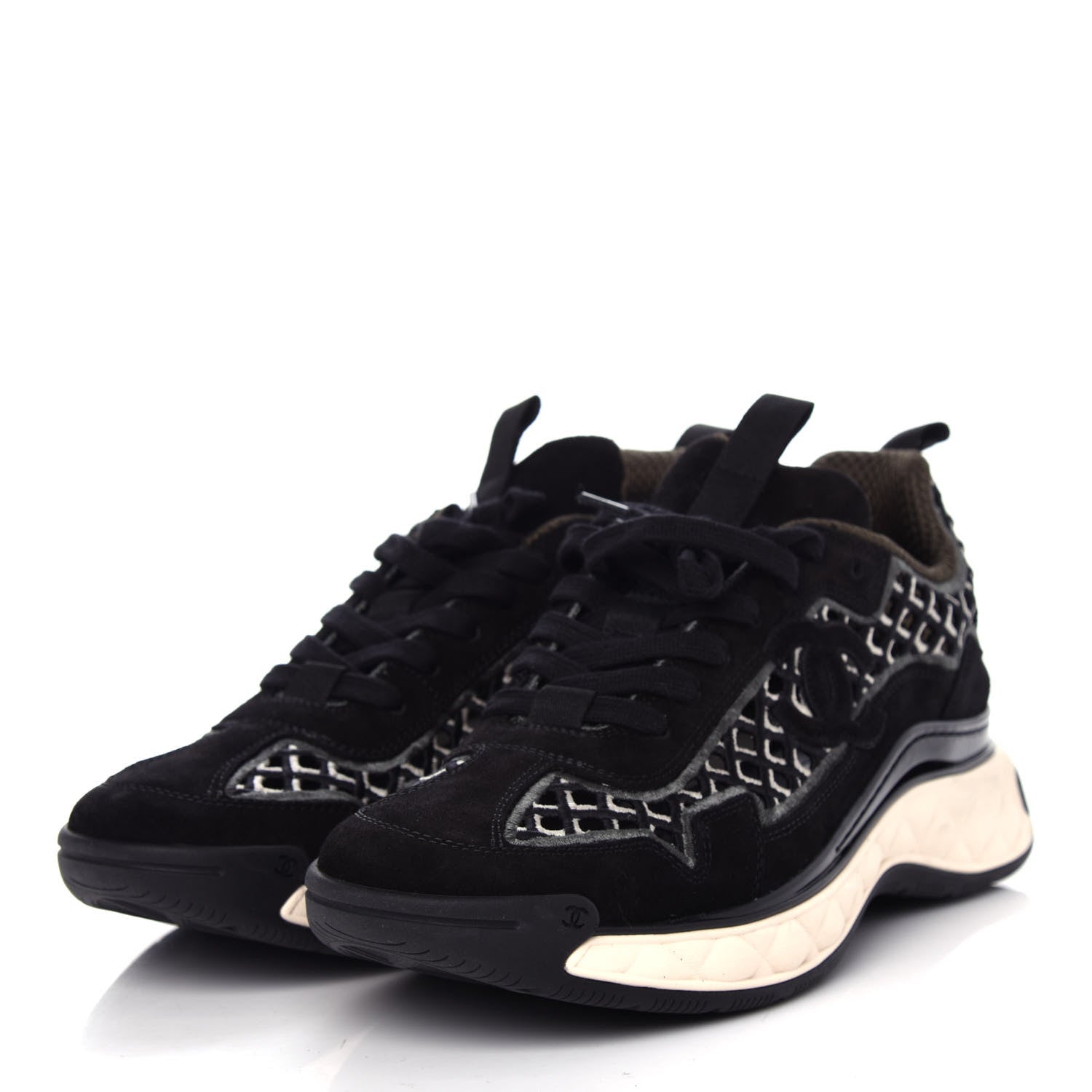 Chanel Suede Calfskin Embroidered CC Sneakers 39.5 Black 3 of 11