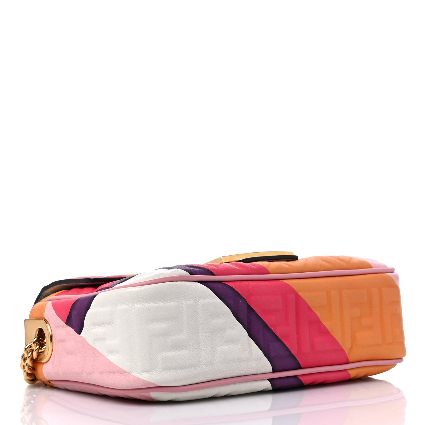 Nappa FF Embossed Line Print Midi Chain Baguette White Multicolor