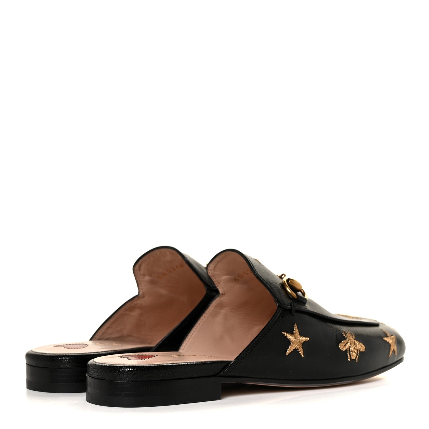 Goatskin Bee Star Embroidered Womens Princetown Slippers 35 Black