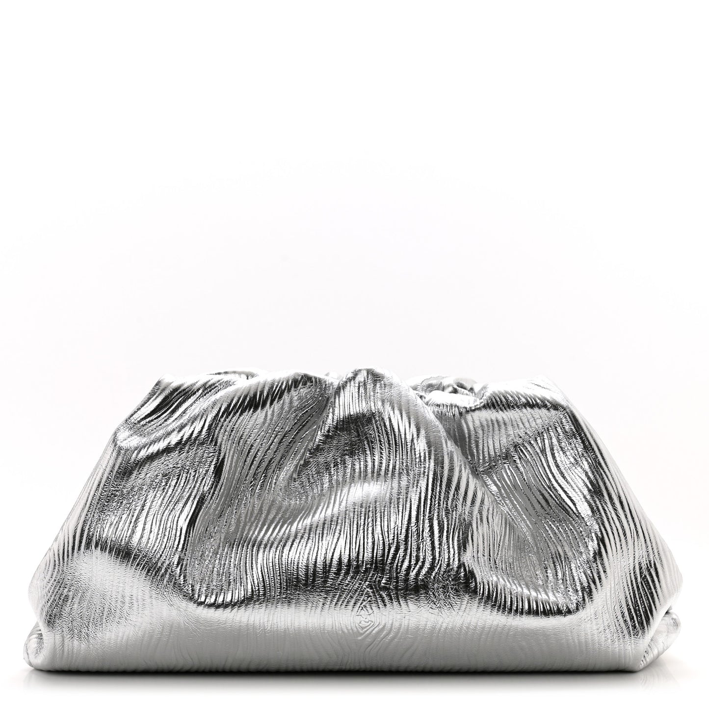 Metallic Bark Calfskin Embossed The Pouch Oversized Clutch Silver