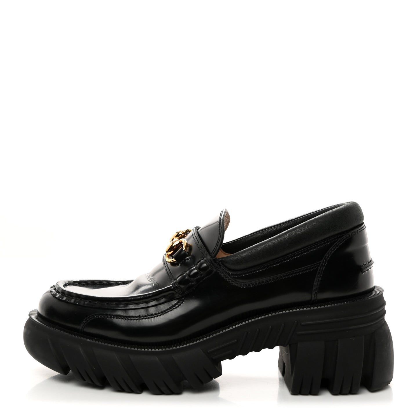 Magnum Calfskin Nappa Samoa Womens Horsebit Platform Chunky Lug Sole 40mm Loafers 38 Black