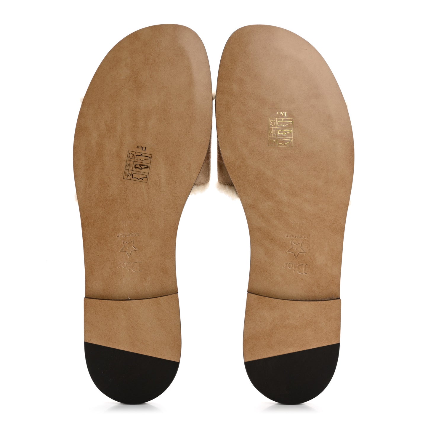Suede Goatskin Shearling Embroidered Dway Slide Sandals 40.5 Cookie