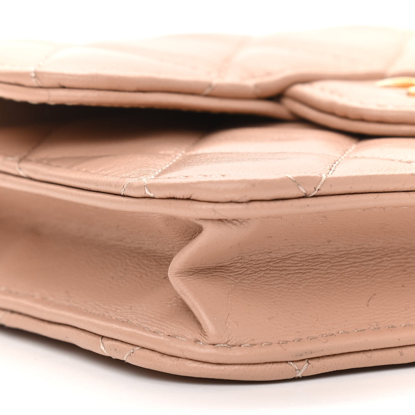 Lambskin Quilted Top Handle Flap Coin Purse With Chain Beige
