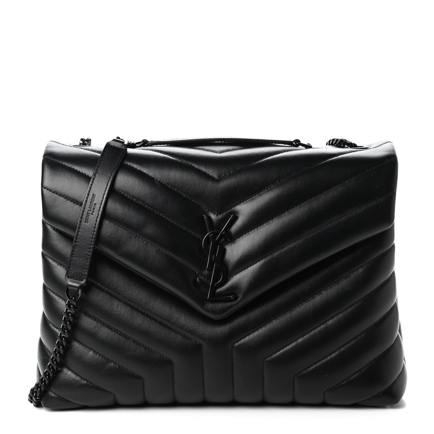 Calfskin Y Quilted Monogram Medium Loulou Chain Satchel Black