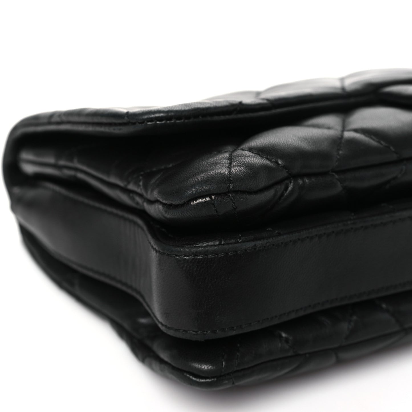 Lambskin Quilted Jumbo 3 Flap Black