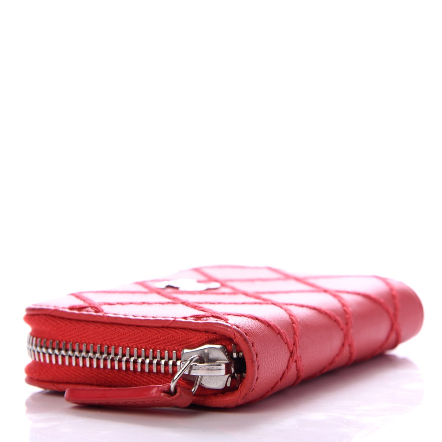 Lambskin Double Stitch Zip Coin Purse Coral Pink