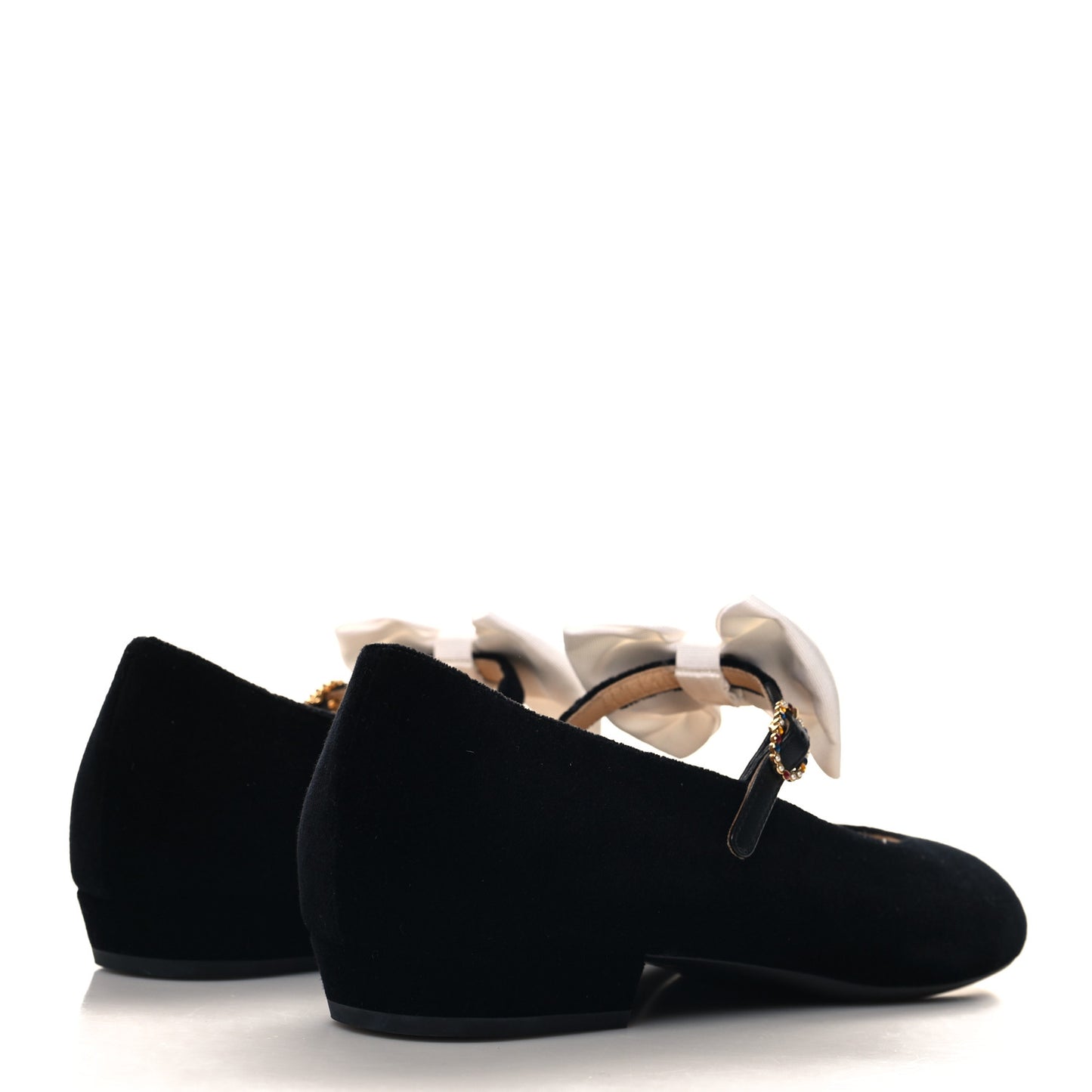 Velvet Grosgrain Bow Mary Jane Flats 40 Black White