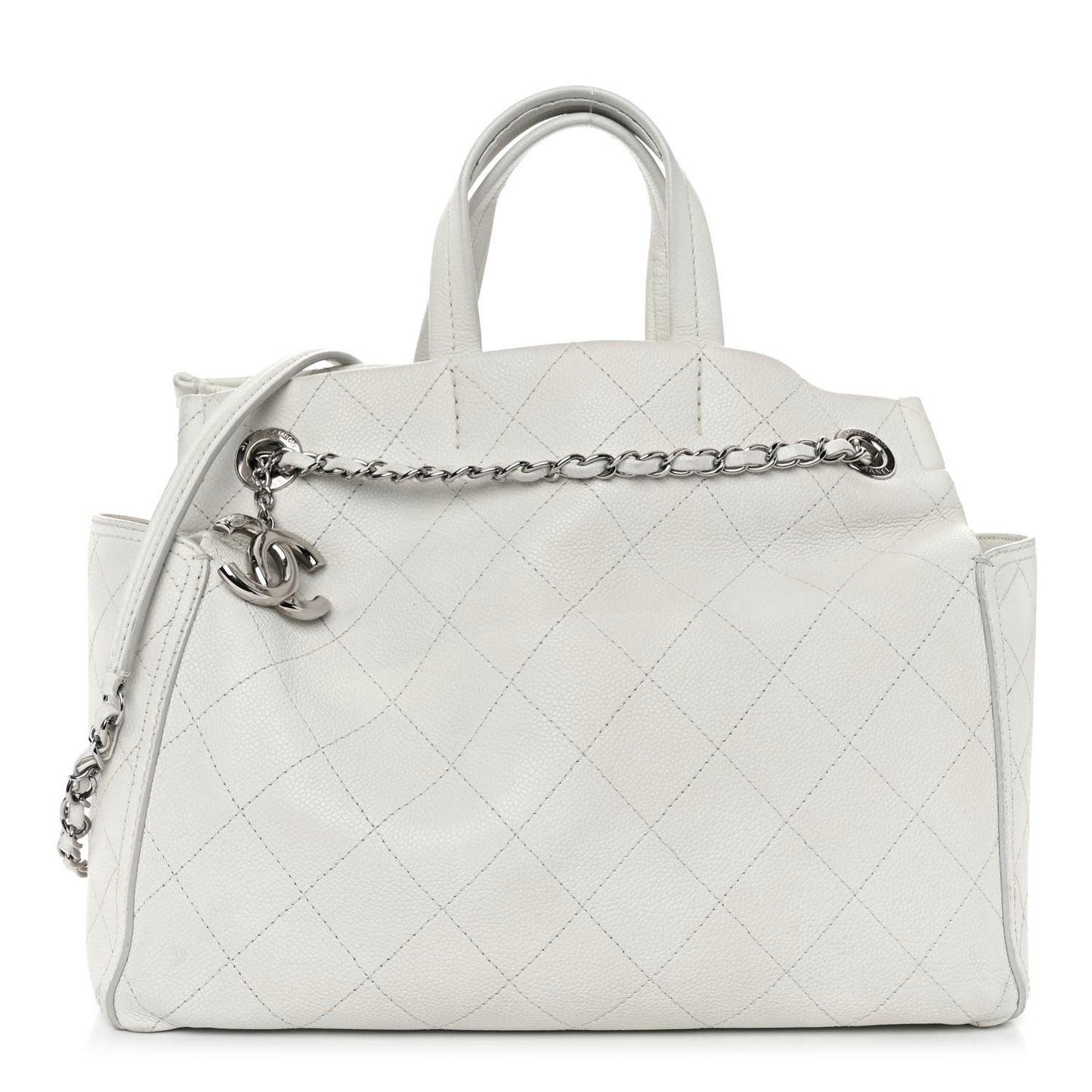 Grained Calfskin CC Pocket Tote White