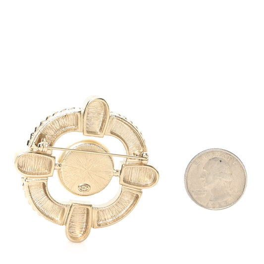 Crystal Pearl Enamel CC Brooch Gold Pink