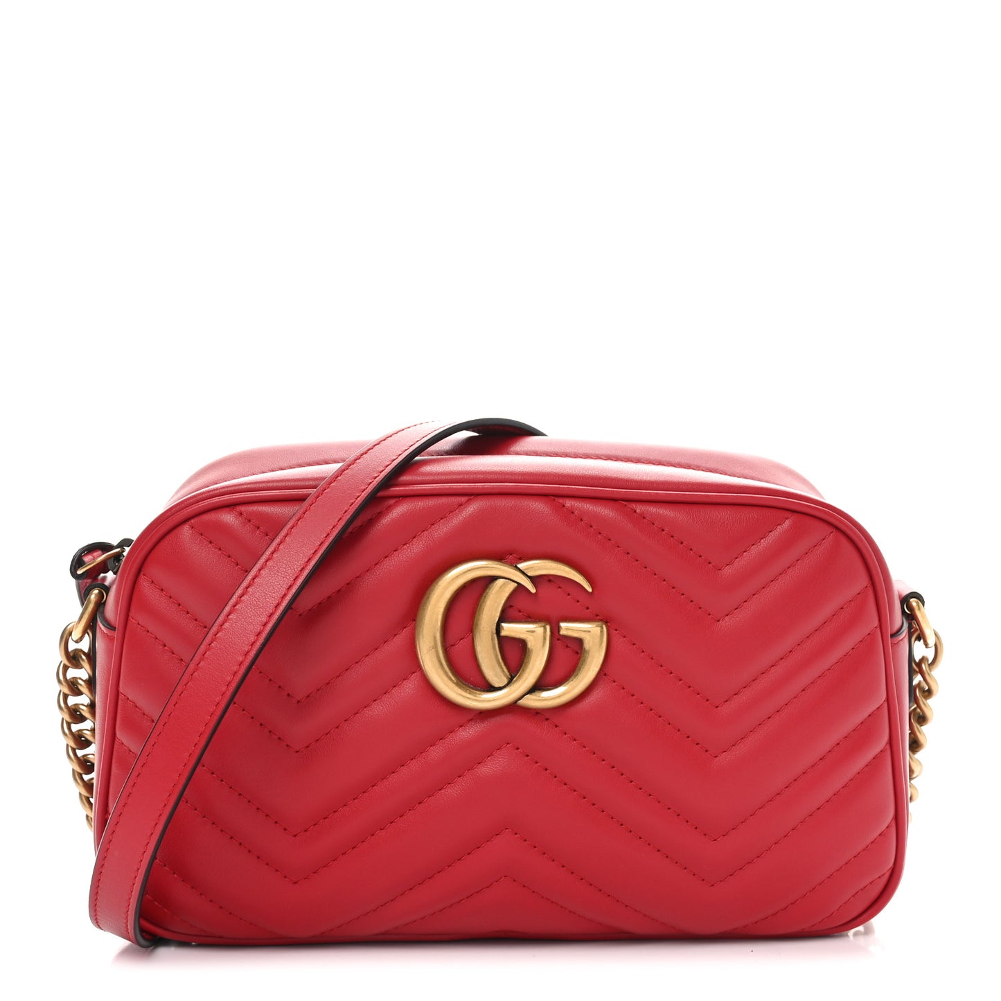 Calfskin Matelasse Small GG Marmont Chain Shoulder Bag Hibiscus Red