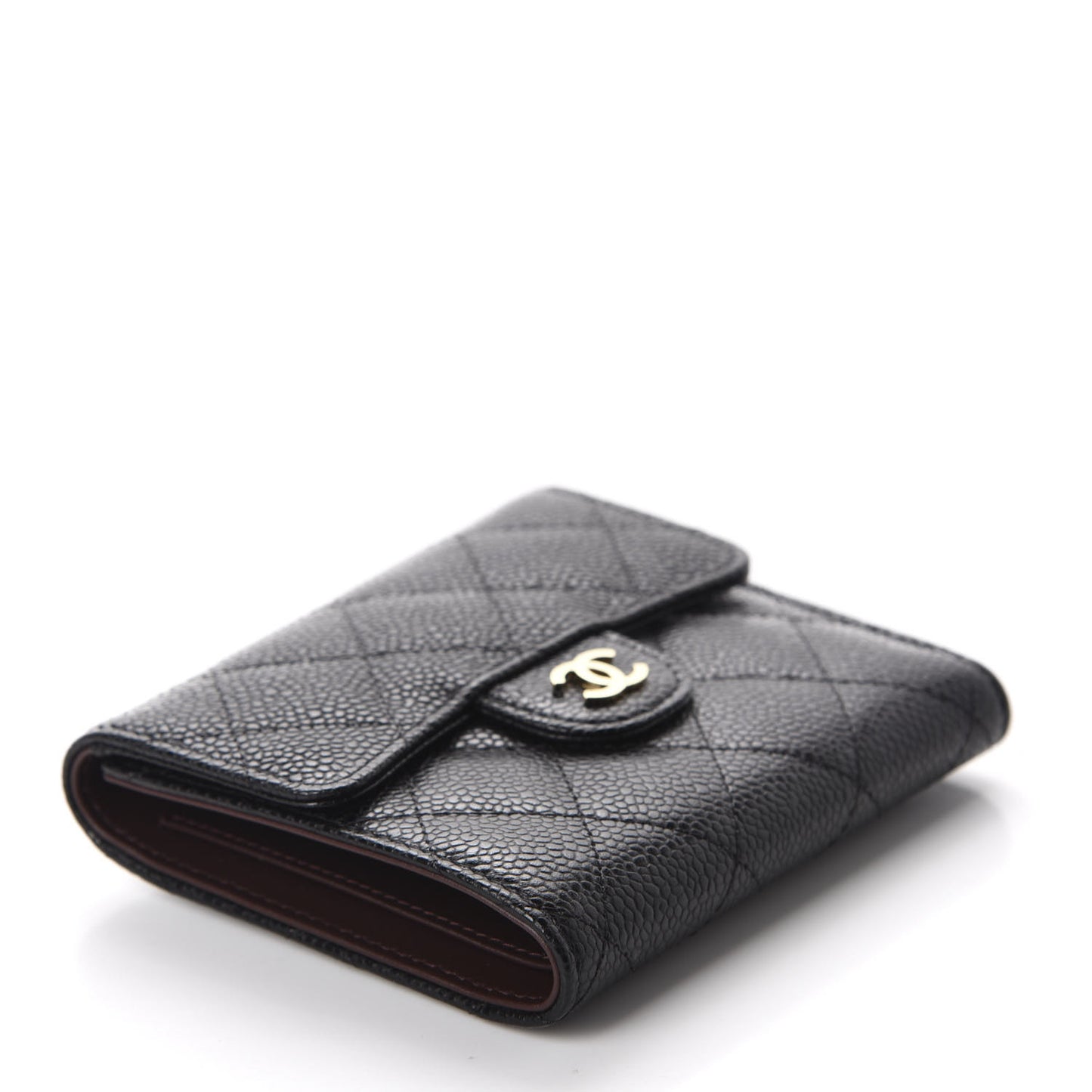 Caviar Quilted Compact Flap Wallet Black