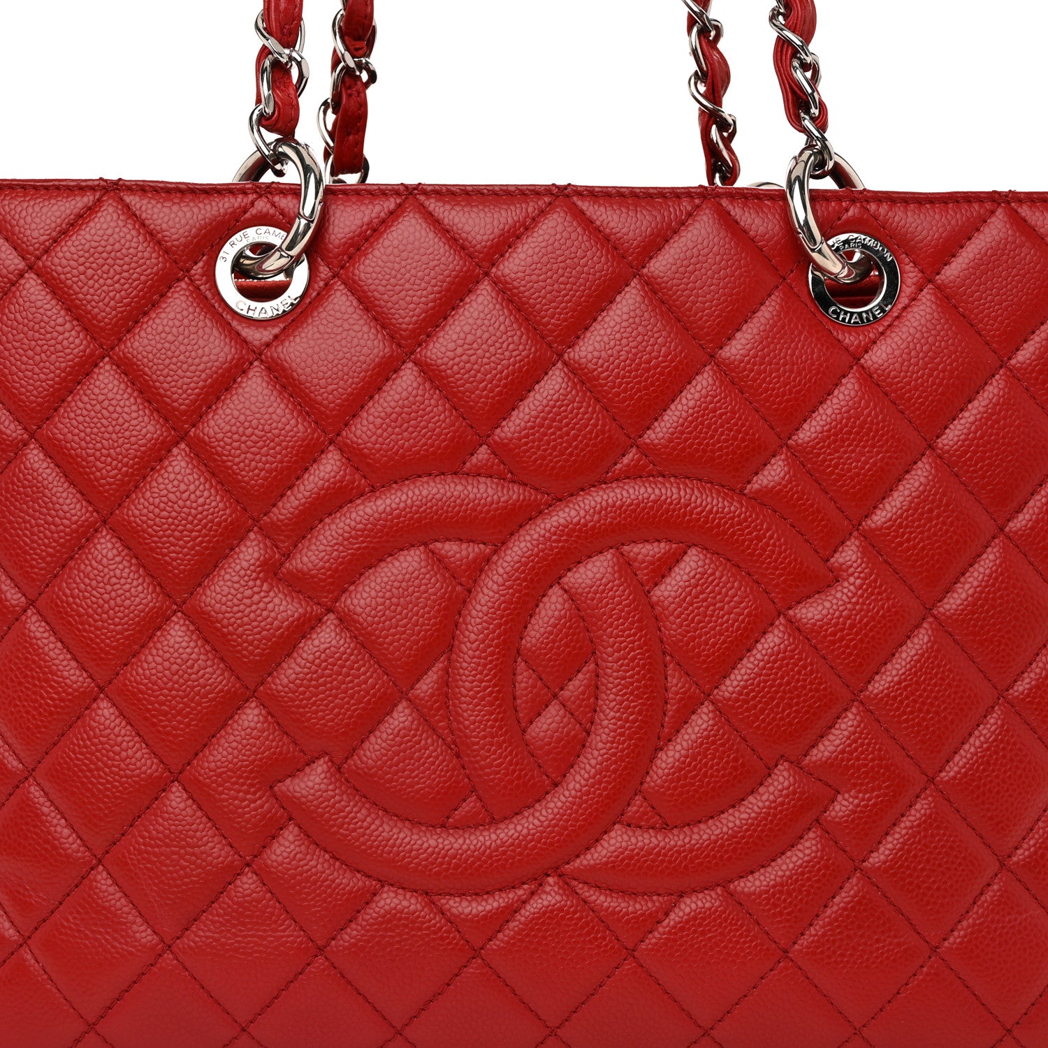 Chanel Caviar Quilted Grand Shopping Tote GST Red 8 of 10