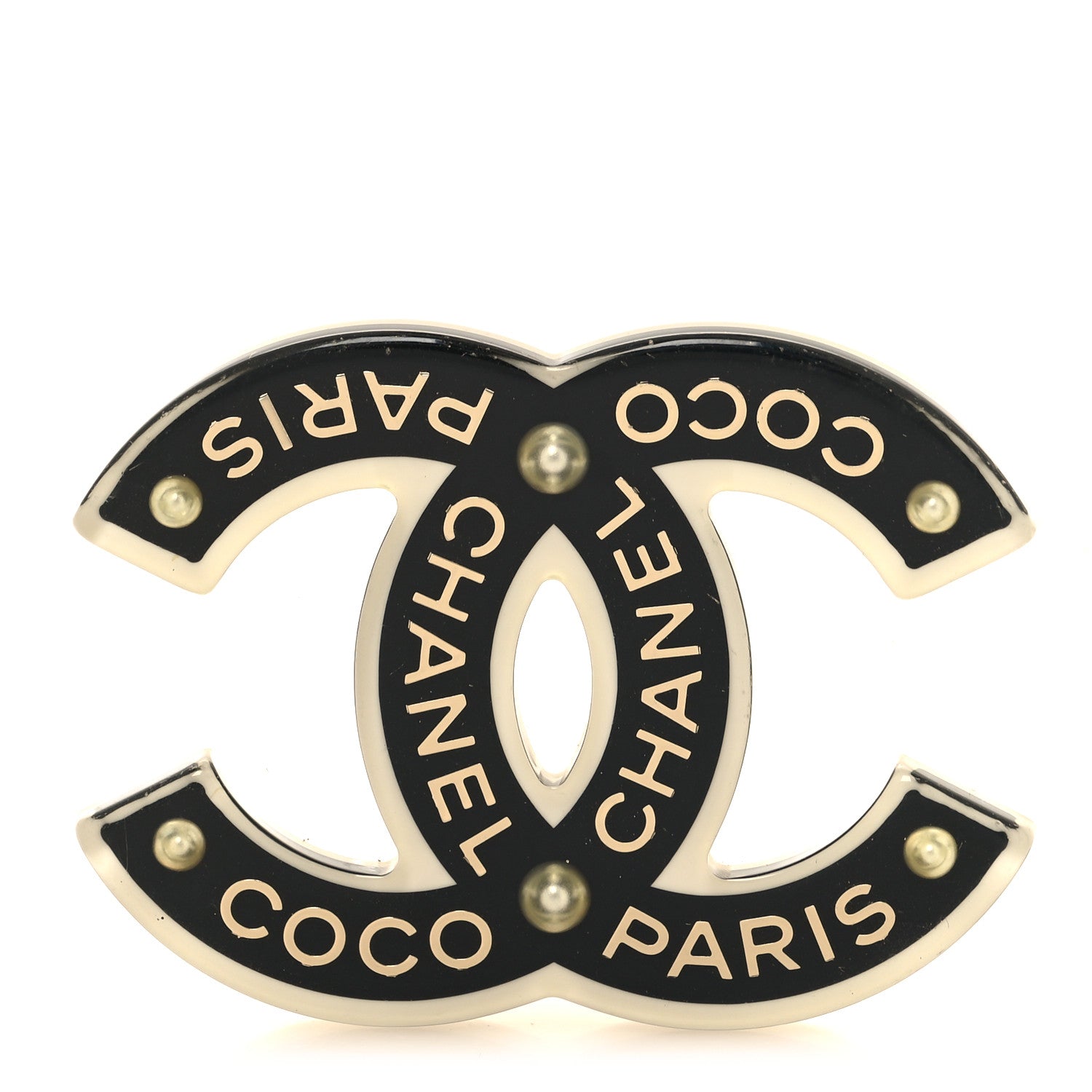 美品✨CHANEL CC Logo Brooch / シャネル ブローチ Chanel Resin Crystal Chanel Paris Logo CC Brooch Black White Gold