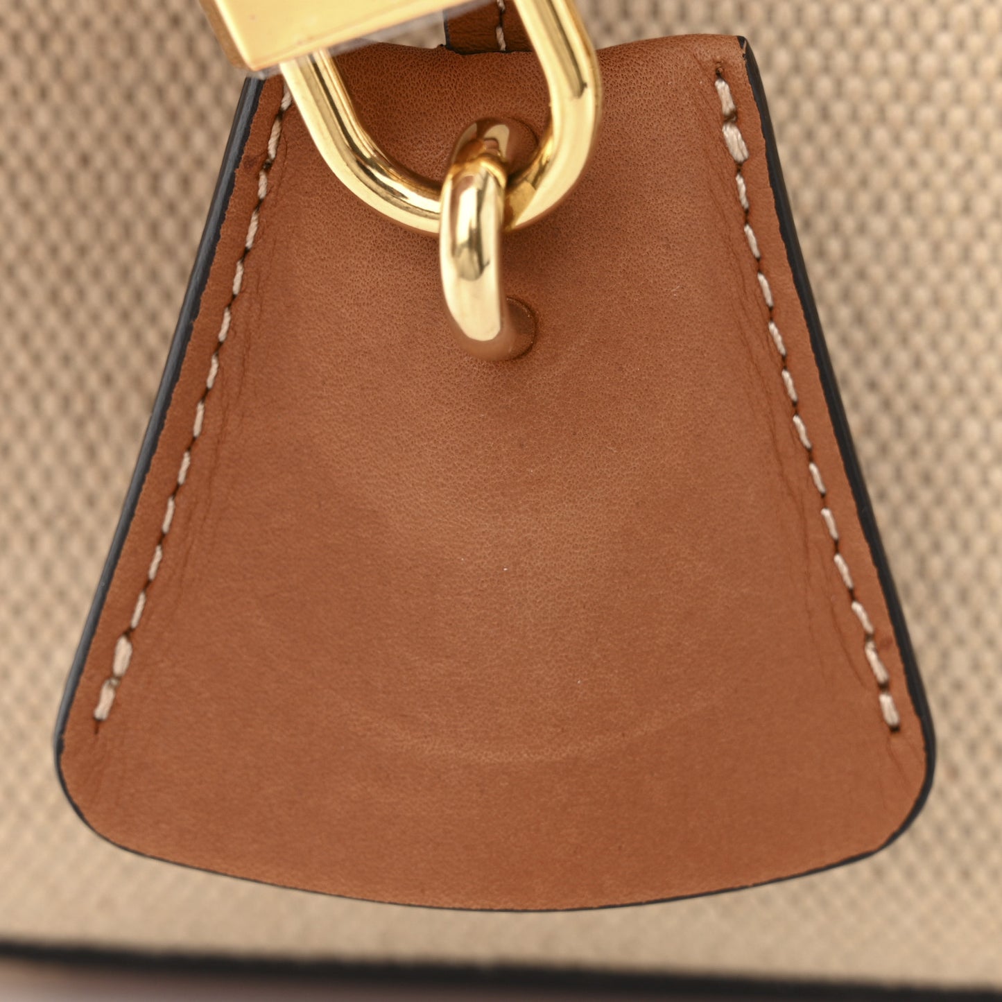 Canvas Calfskin Small 16 Top Handle Bag Natural Tan