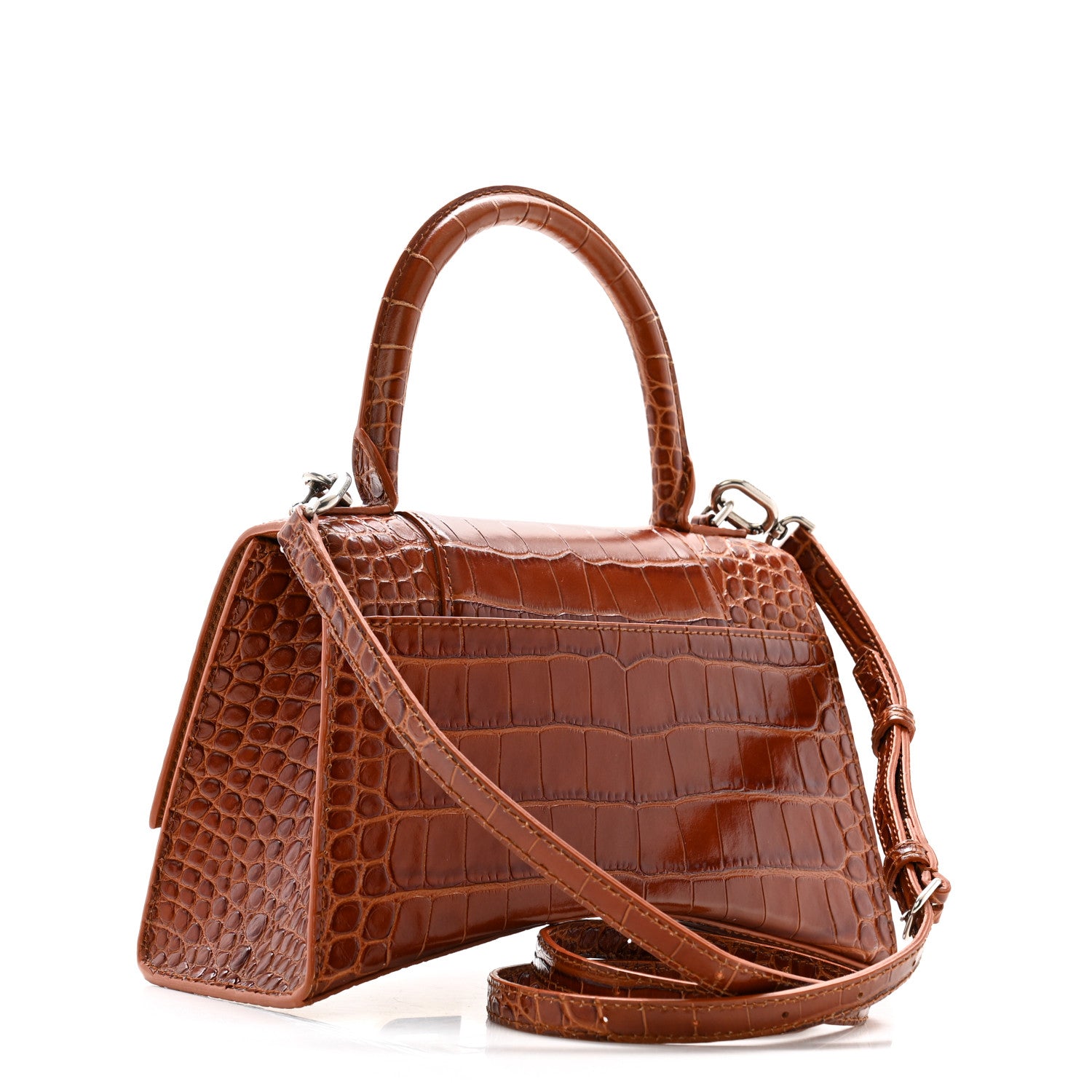 Balenciaga Shiny Calfskin Crocodile Embossed Small Hourglass Top Handle Bag Camel 3 of 11