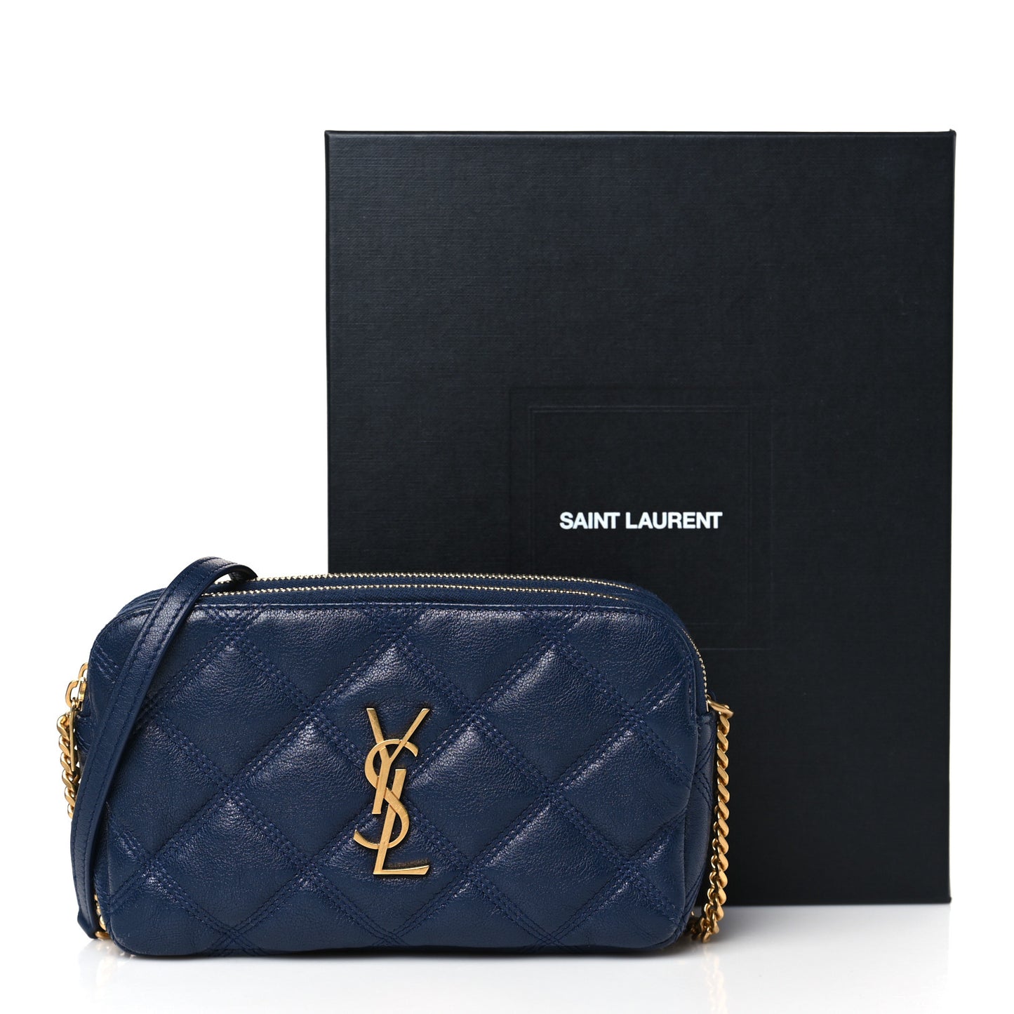 Grained Lambskin Quilted Mini Becky Double Zip Bag Blue Charron