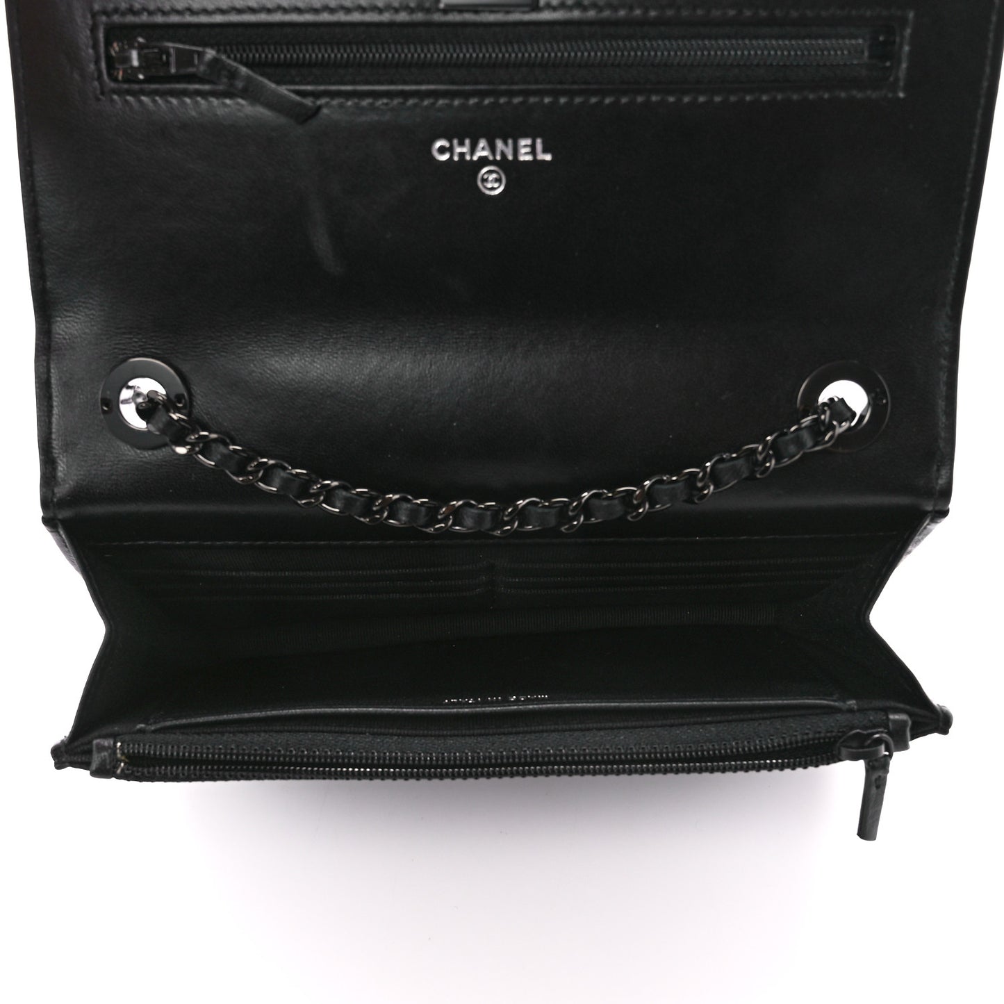 Lambskin Quilted Trendy CC Wallet On Chain WOC So Black