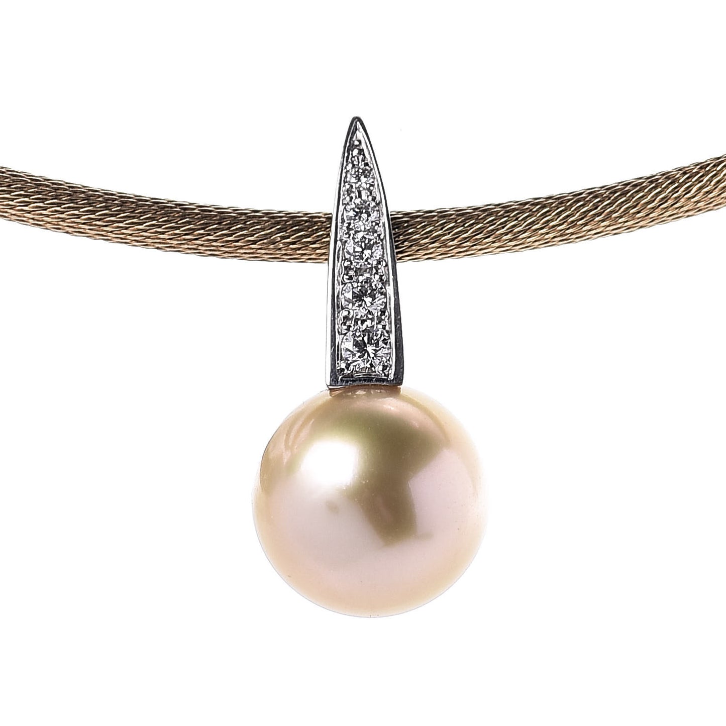 18K Yellow White Gold Diamond Pearl 11.5mm Pendant Necklace