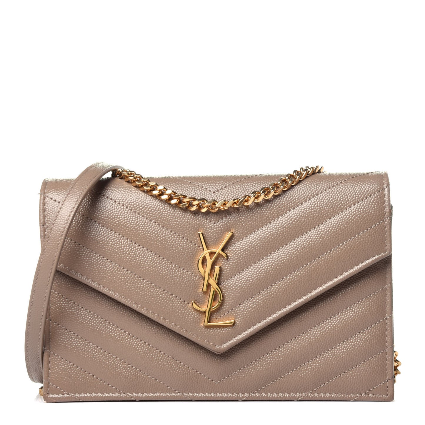 Grain De Poudre Matelasse Chevron Monogram Envelope Chain Wallet Dark Beige