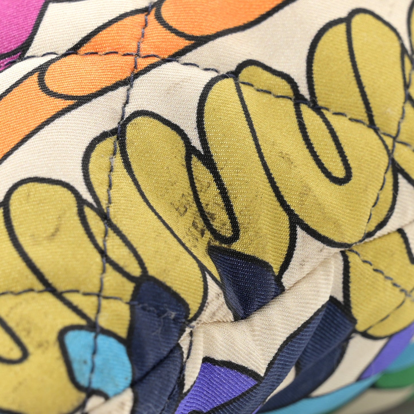 Printed Fabric Quilted Logo Large Shopping Tote Multicolor