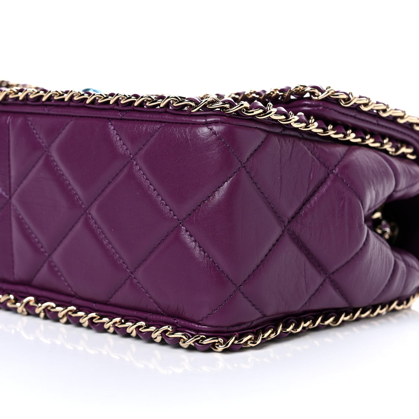 Crumpled Calfskin Medium Chain All Over Flap Purple