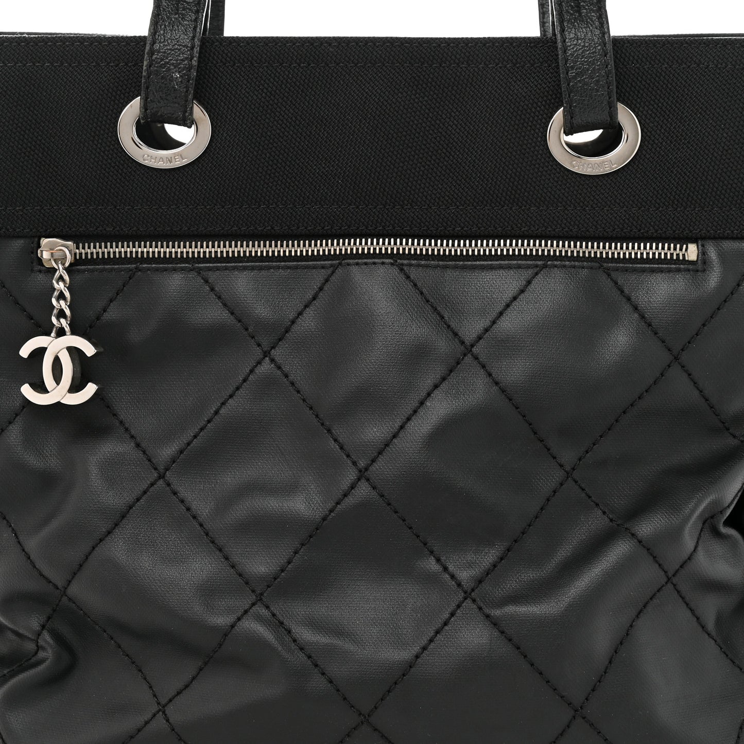 Coated Canvas Quilted Large Paris Biarritz Tote Black