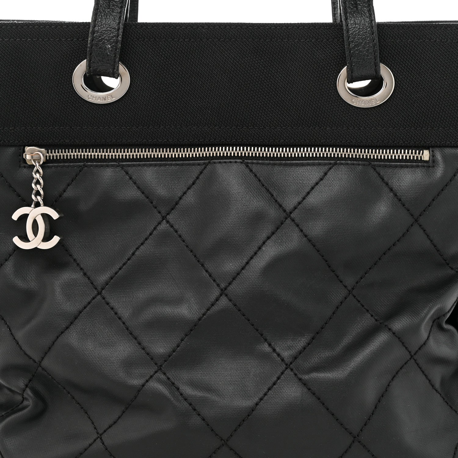 Chanel Coated Canvas Quilted Large Paris Biarritz Tote Black 8 of 14