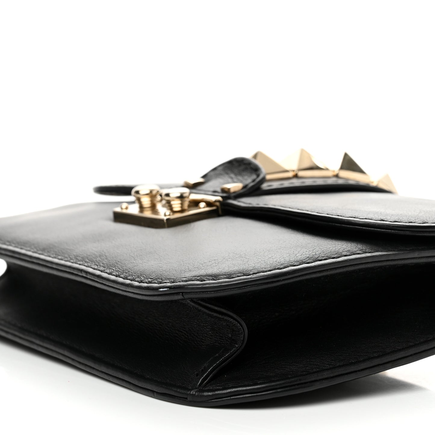 Vitello Small Glam Lock Rockstud Flap Black
