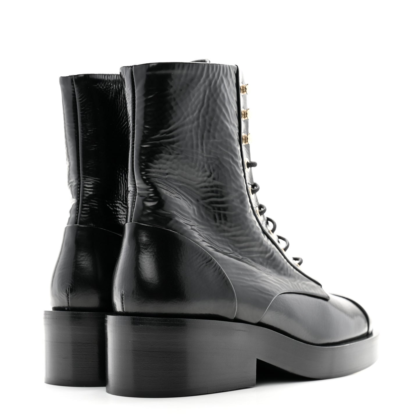 Shiny Goatskin Cap Toe Combat Boots 36.5 Black
