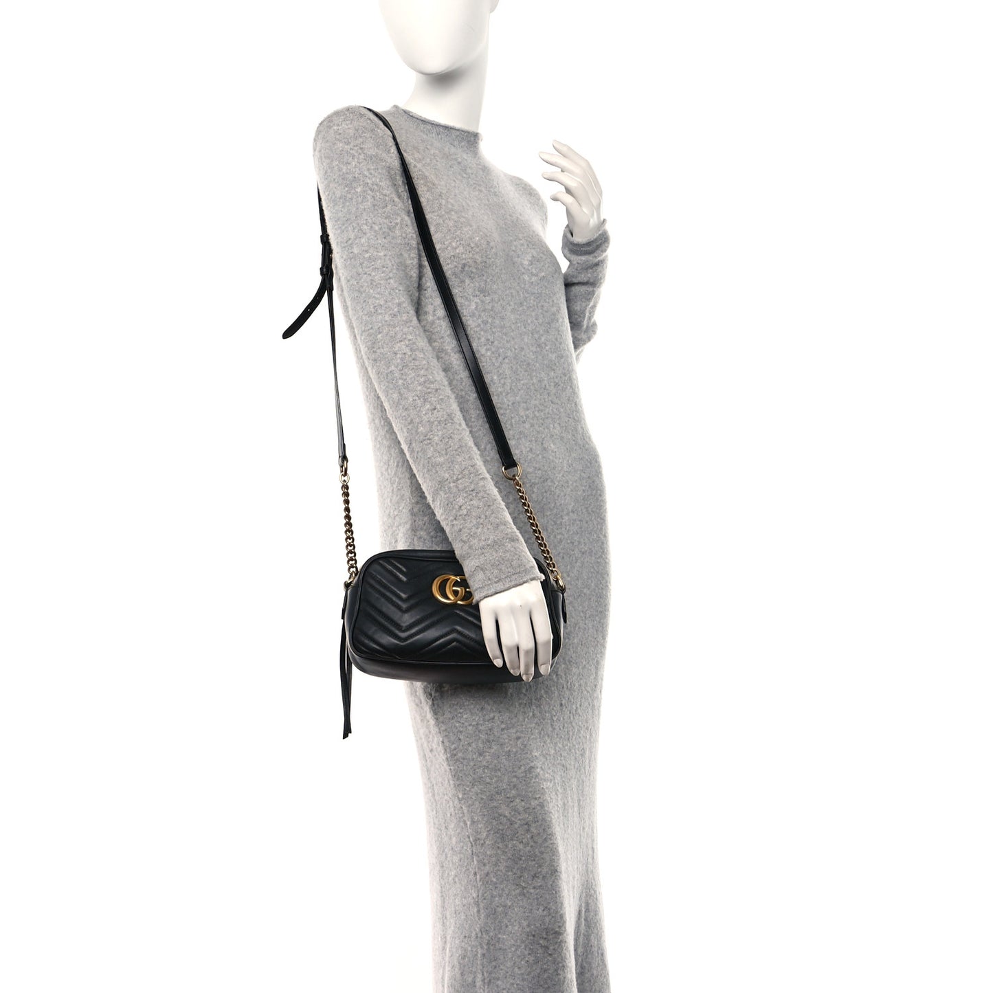 Calfskin Matelasse Small GG Marmont Chain Shoulder Bag Black