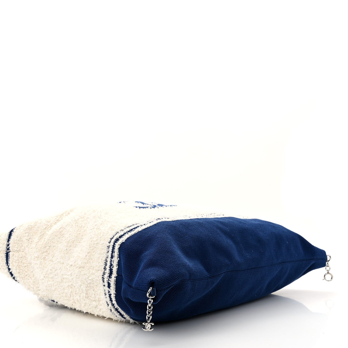 Tweed Fabric Deauville Biarritz Tote White Navy