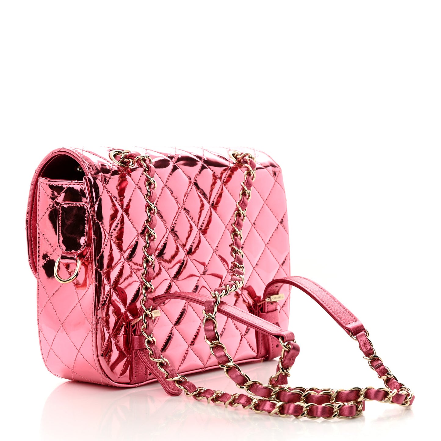 Mirror Calfskin Metallic Calfskin Quilted Hollywood Boulevard Backpack With Coin Purse Pink