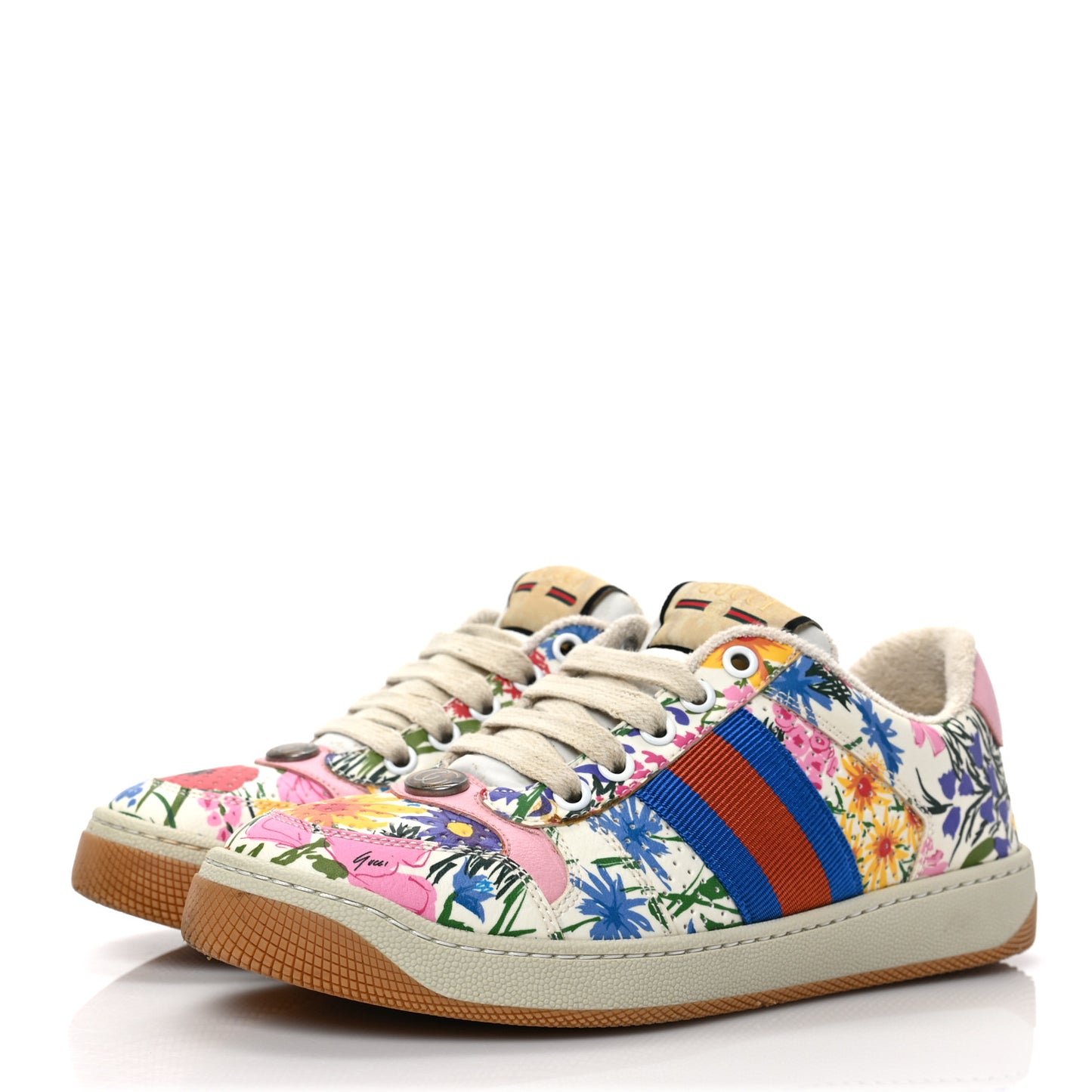 X KEN SCOTT Calfskin Floral Womens Screener Sneakers 35 Ivory Pink Mystic White